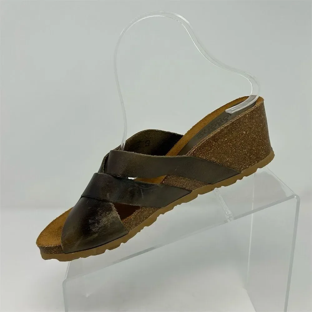 Yokono Women's Brown Leather Slip-On Wedge Sandals Size 9 Comfort Summer
